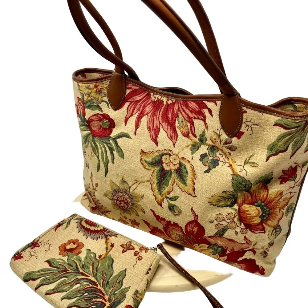 Talbots Floral Canvas Tote & Wristlet Set